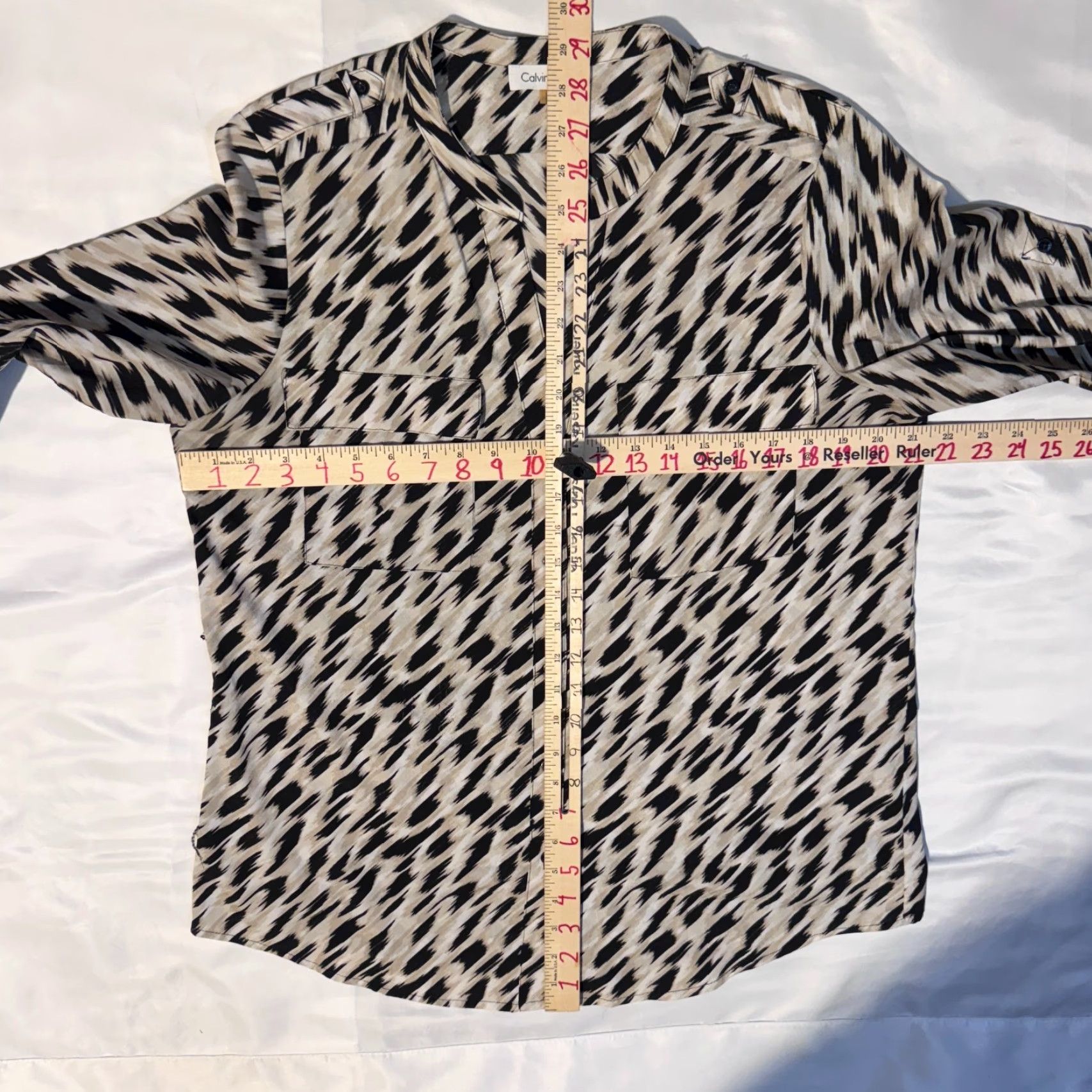 Calvin Klein Calvin Klein Women Blouse Shirt Leopard Animal Print Front Pocket Roll Tab Sleeve L Multicolor Size L / US 10 / IT 46 - 7 Thumbnail