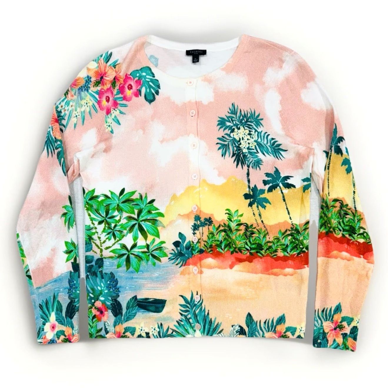 Talbots Talbots Cardigan Sweater Beach Landscape Print Multicolor 3/4 Sleeve V-Neck Petite Small Womens Size S / US 4 / IT 40 - 2 Thumbnail