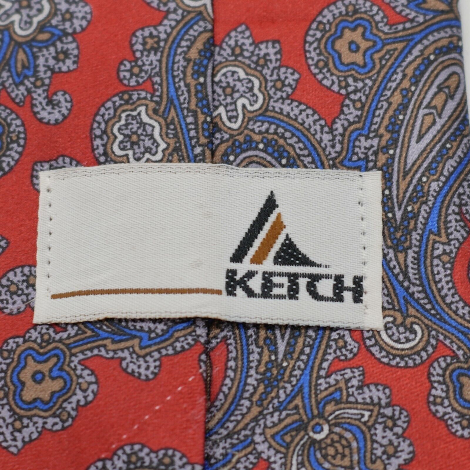Vintage Ketch Metallic Red Blue Paisley Print Short Silk Tie Size ONE SIZE - 3 Thumbnail