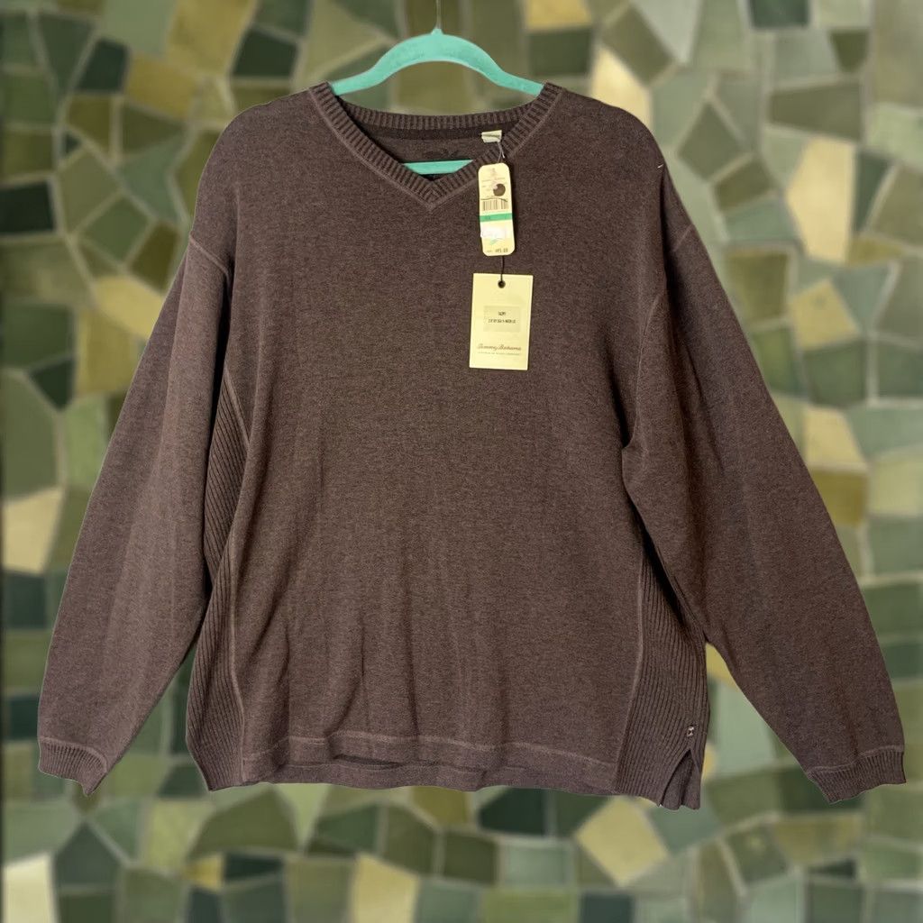 Tommy Bahama Tommy Bahama Sweater Men Large Brown V-Neck Cotton Knit Ribbed Sides Logo Pullover All Seasons Size US L / EU 52-54 / 3 - 1 Thumbnail