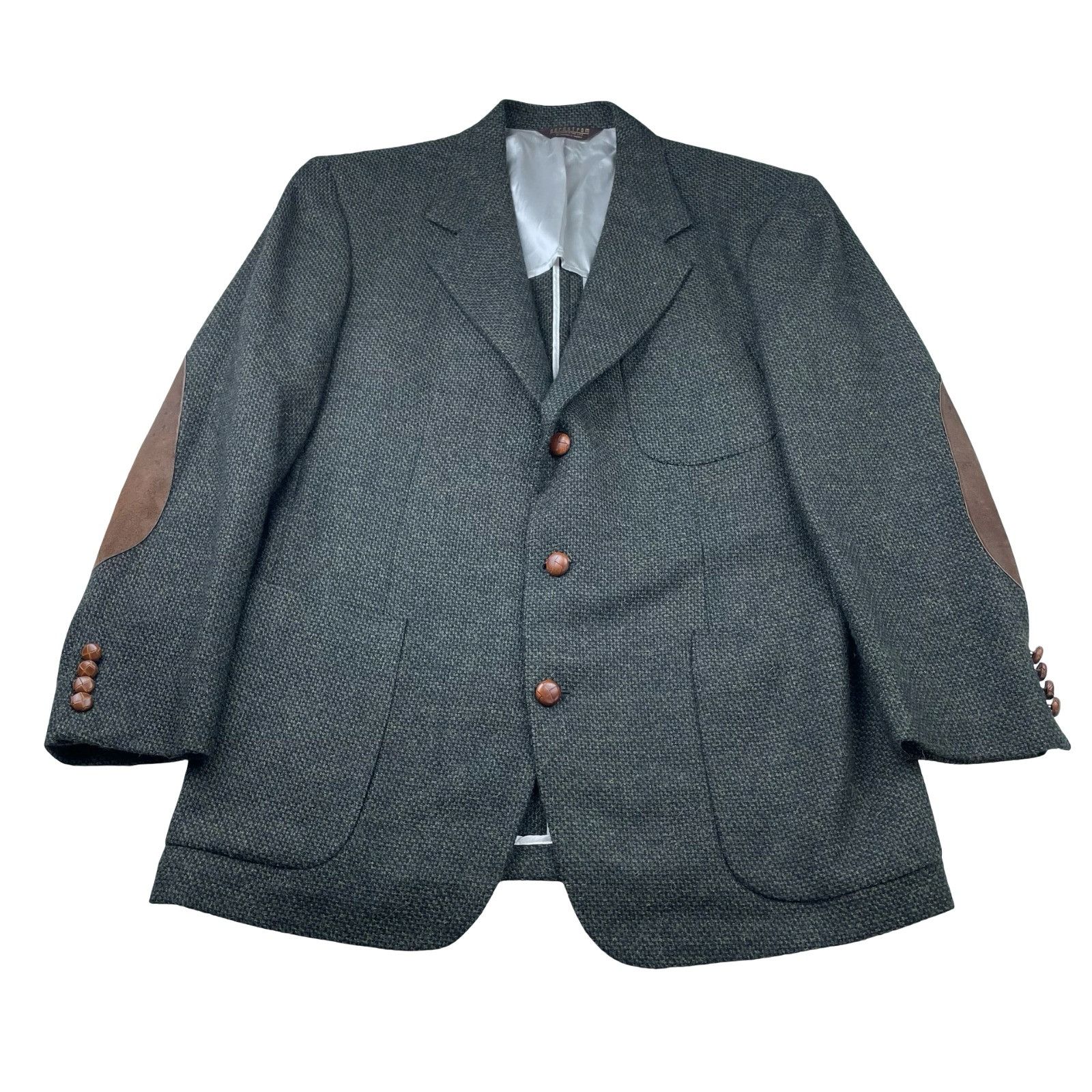 Nordstrom Nordstrom Men's 100% Wool 3-Button Tweed Blazer Green/Elbow Size 42L - 2 Thumbnail