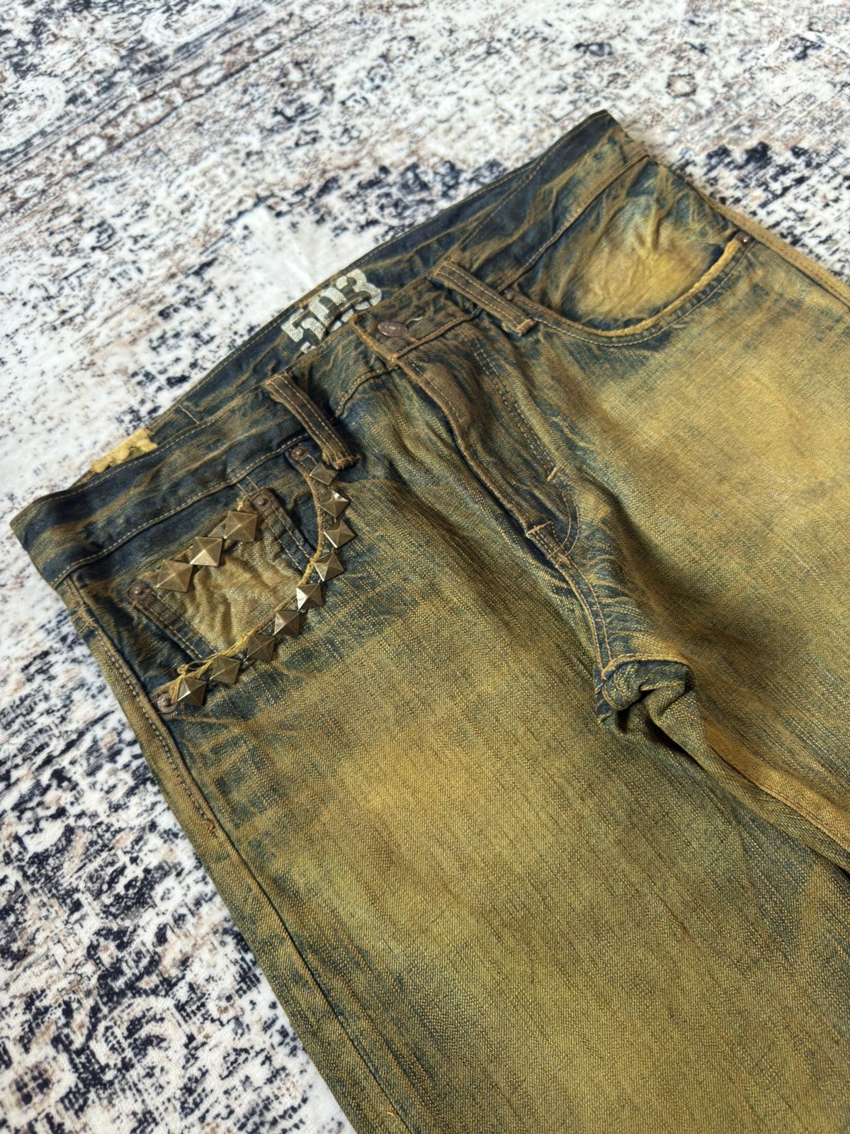 If Six Was Nine EDWIN 503 Muddy Wash Patin Fade Studded Loose Jeans Size US 32 / EU 48 - 4 Thumbnail
