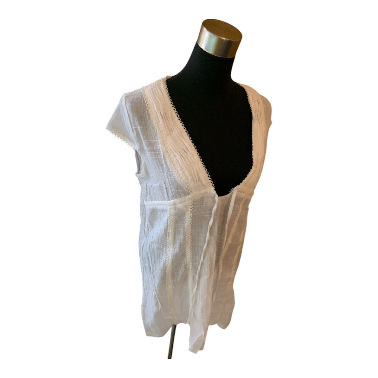 Vintage Vintage Y2K White Sheer Lace-Up Short Sleeve Tunic Top S/M Size M / US 6-8 / IT 42-44 - 2 Thumbnail
