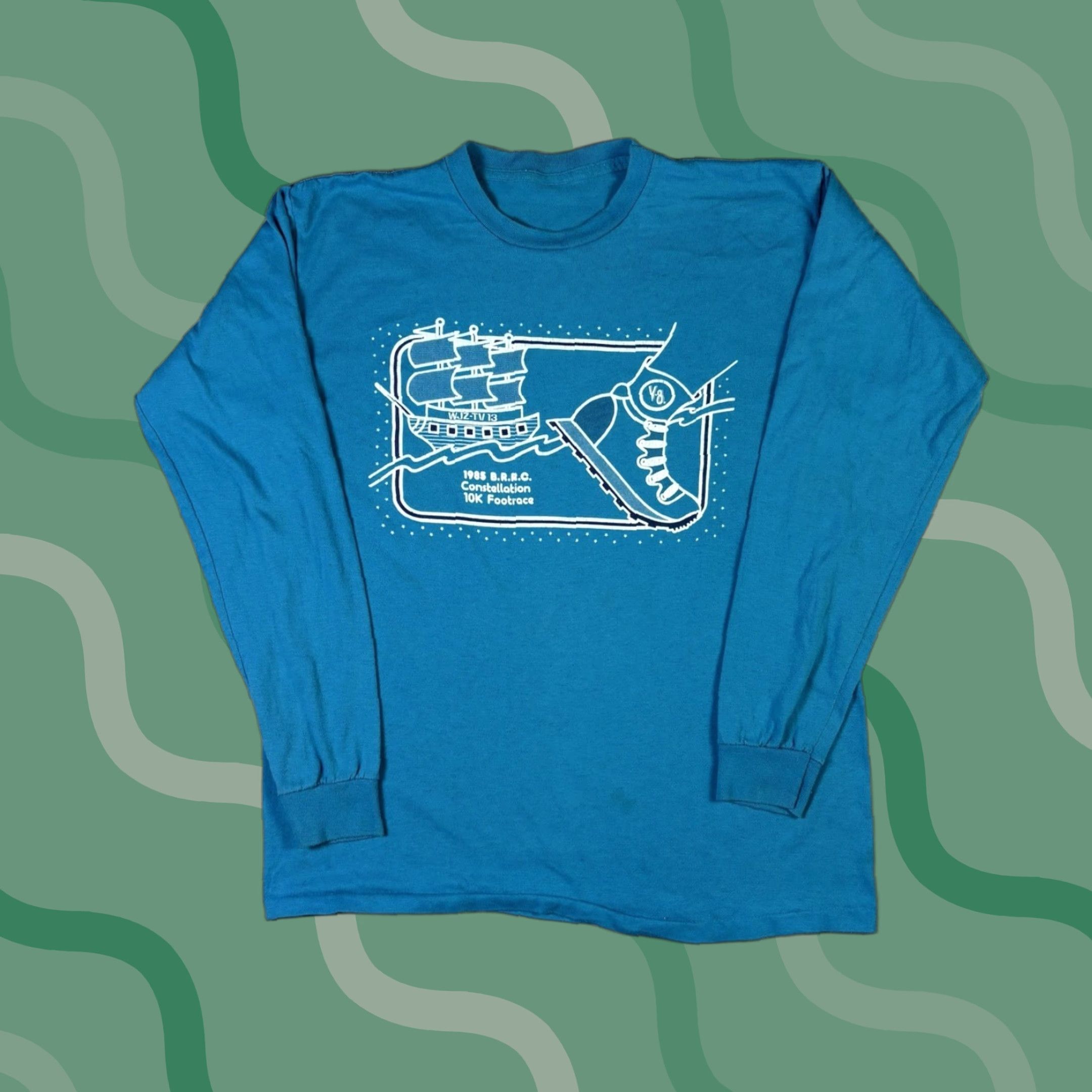 Vintage VINTAGE Marathon T Shirt Blue Long Sleeve 80s Graphic Print Crew Neck Adult L Mens Size US L / EU 52-54 / 3 - 1 Thumbnail