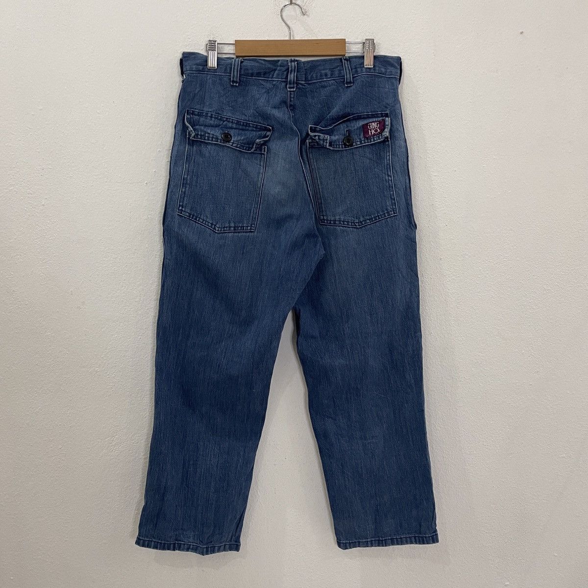 Japanese Brand Vintage 90s Gun Ho Workwear Distressed Denim Jeans Size US 32 / EU 48 - 7 Thumbnail