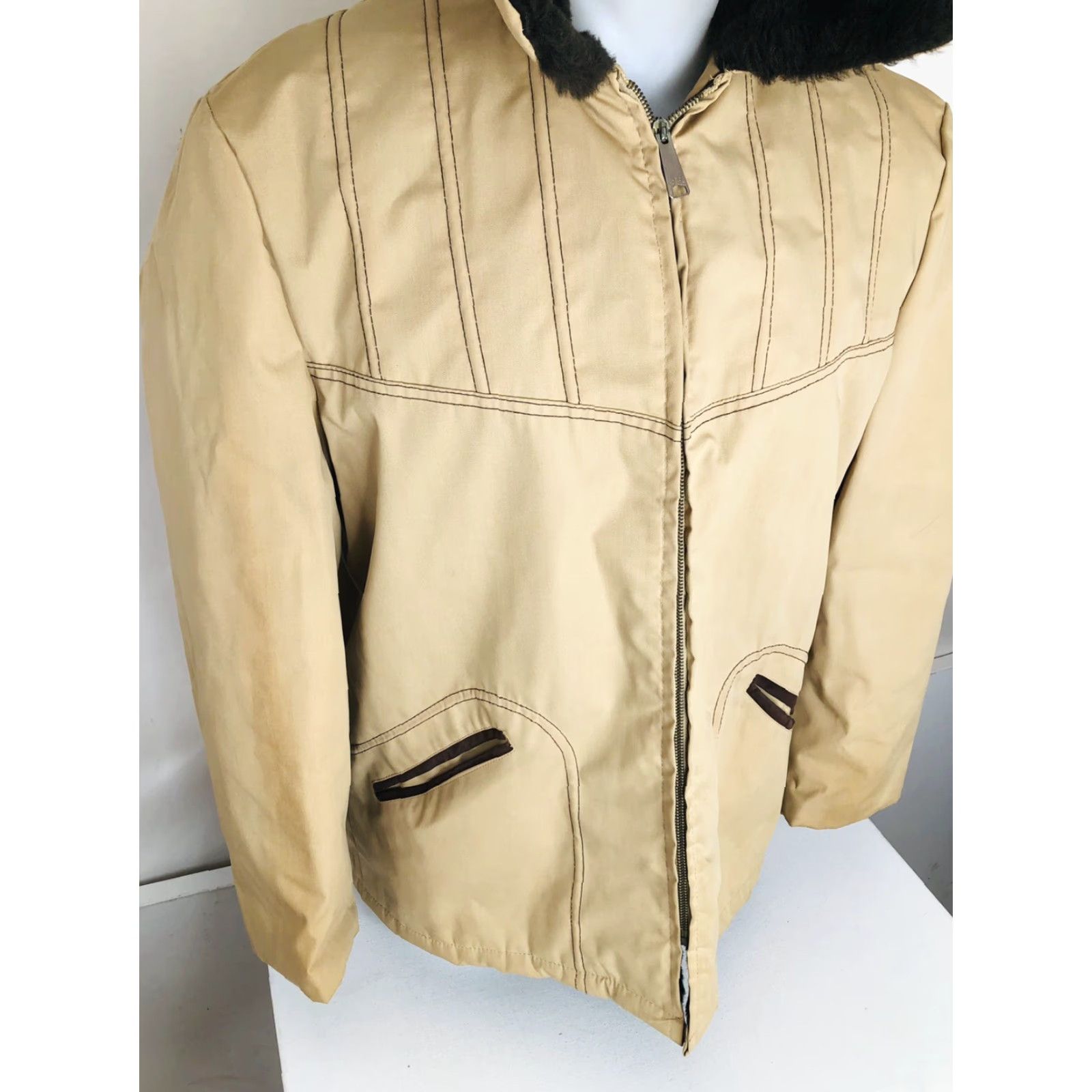 Sears VINTAGE Sears Mens Store OUTERWEAR Field Jacket 44 Tan Faux Fur Ranch Western Chore Jacket Mens Size US S / EU 44-46 / 1 - 3 Thumbnail