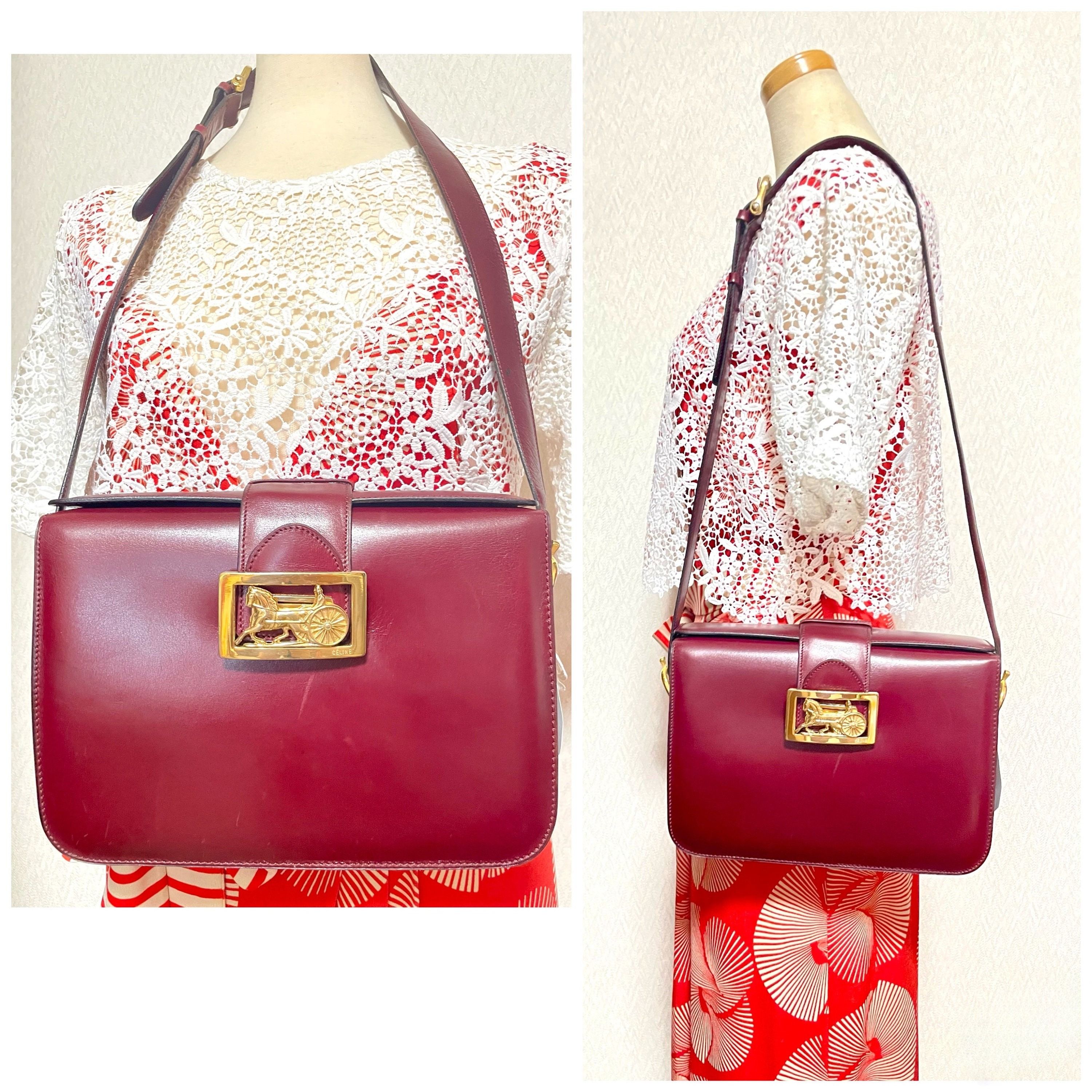 Celine Vintage CELINE wine Bordeaux leather shoulder bag with logo Size ONE SIZE - 2 Thumbnail