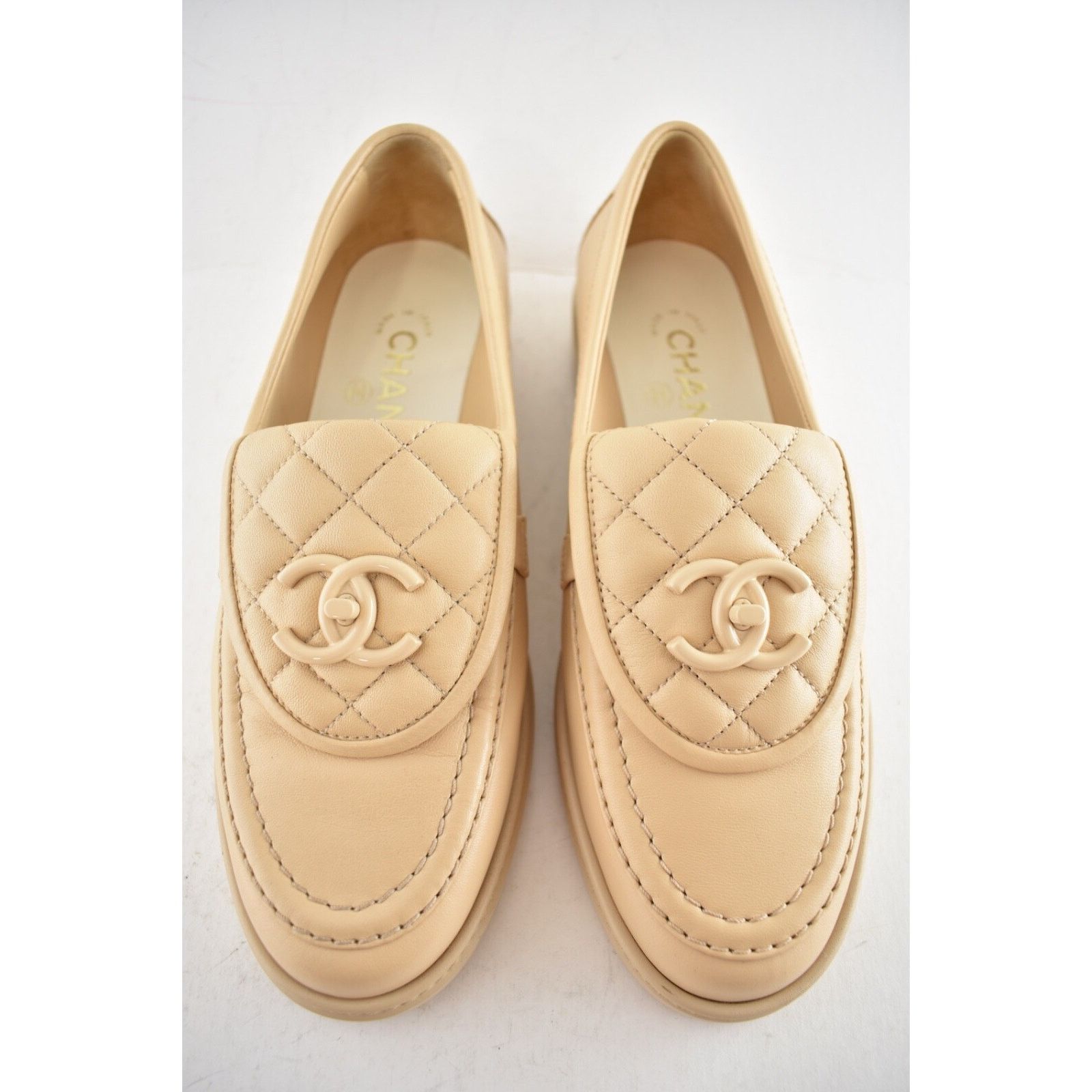 Chanel Chanel 24C Beige Leather Quilted Flap Turnlock Moccasin Size US 6 / IT 36 - 9 Thumbnail