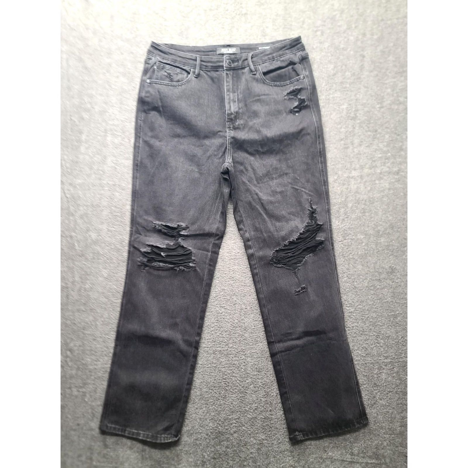 Vintage Judy Blue 90's Straight Jeans Women Black High Rise Distressed Denim 32 Inseam 15/32 Size 15 Regular Stretch Pockets Size 36" / US 14 / IT 50 - 2 Thumbnail