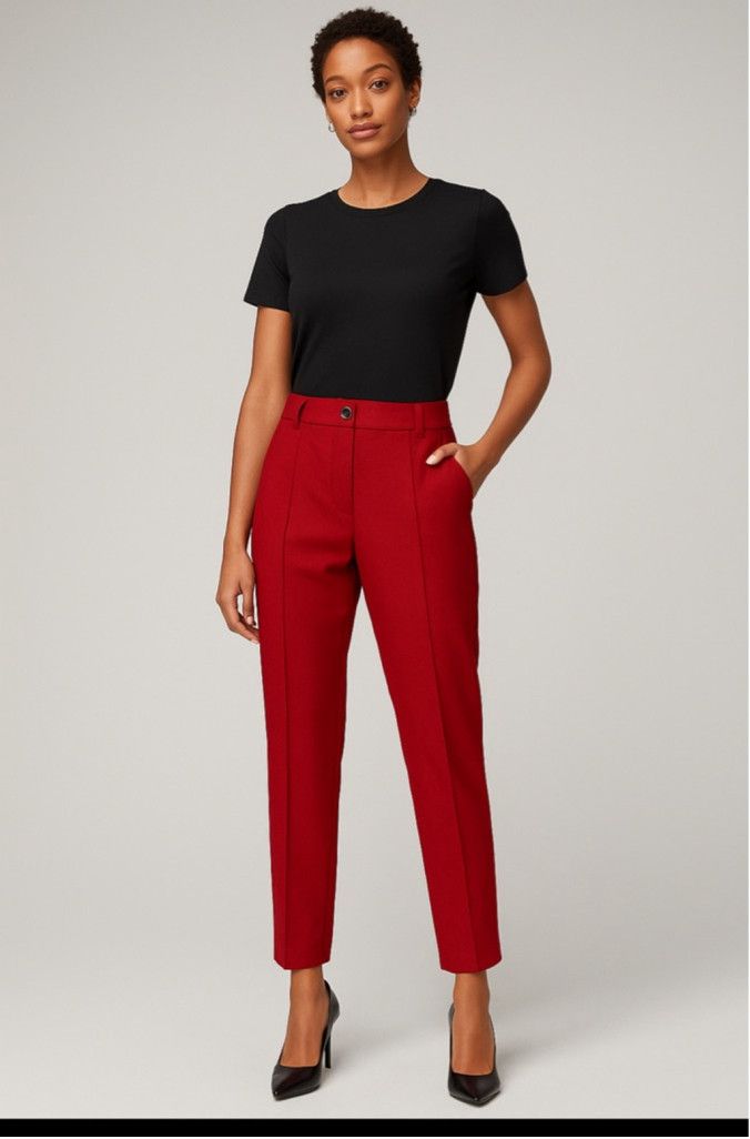 Express Express Statement Red Pleated Trousers Pants Med EUC Size 30" / US 8 / IT 44 - 1 Thumbnail