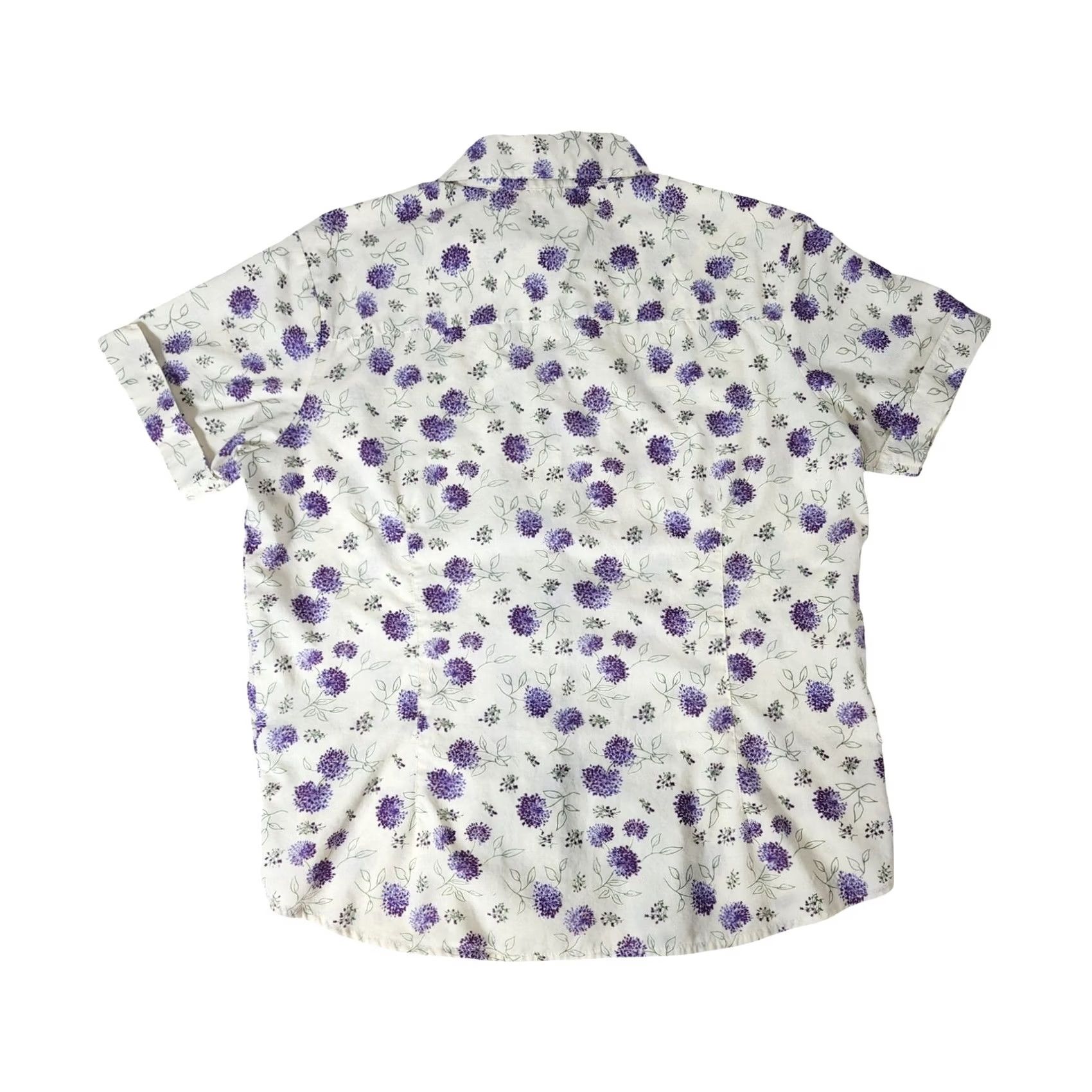 Basic Editions VTG Basic Editions Floral Button Shirt Medium Purple Flower Womens Short Sleeve Size M / US 6-8 / IT 42-44 - 8 Thumbnail