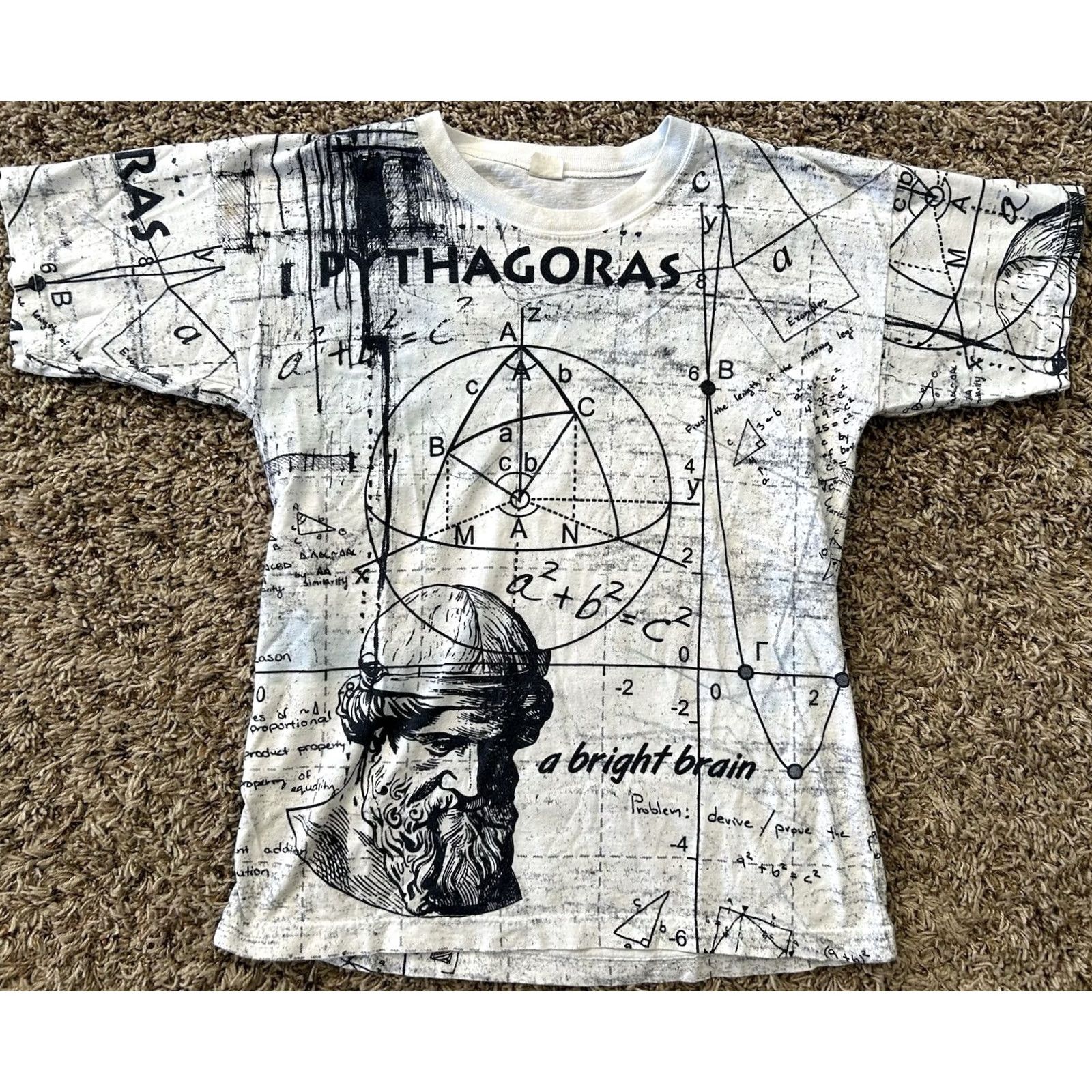 Vintage VINTAGE American Vintage T-Shirt XS White Graphic Print Men 90s Greek Pythagoras “A Bright Brain” Shirt Size US XS / EU 42 / 0 - 2 Thumbnail