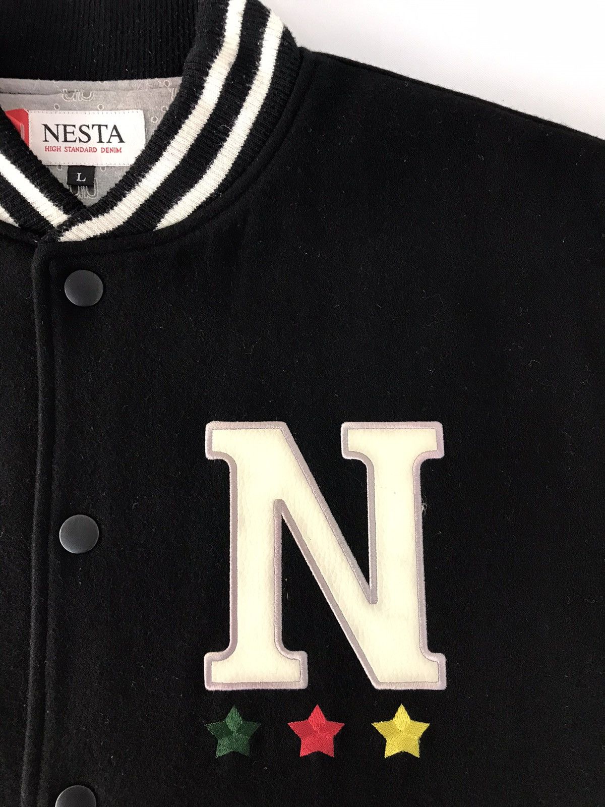 Japanese Brand × Vintage Vintage Nesta Brand Varsity Jacket Big Logo (N) Snap Button Size US XL / EU 56 / 4 - 4 Thumbnail