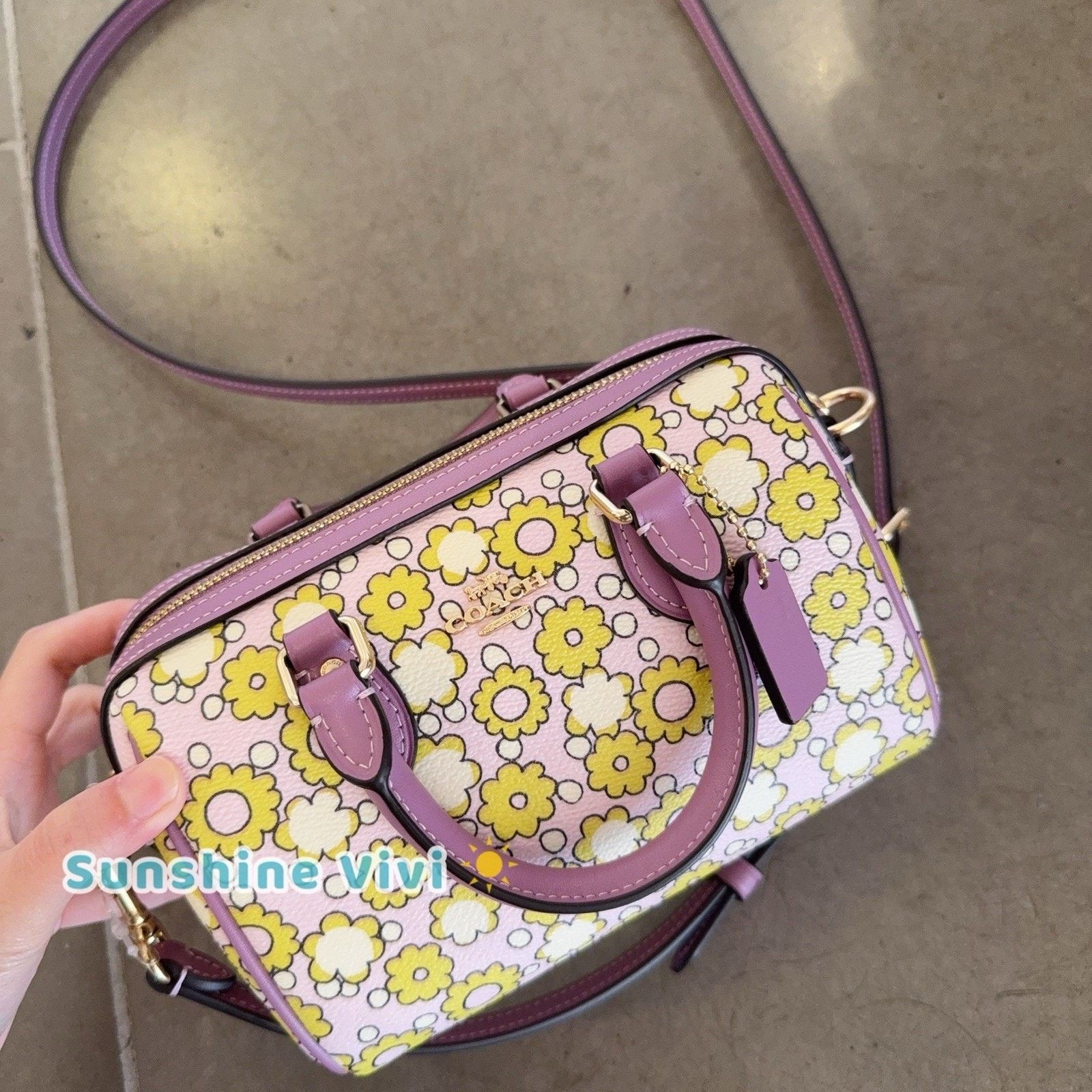 Coach NWT COACH CBM69 Mini Rowan Crossbody Bag Floral Print Lilac Size ONE SIZE - 1 Thumbnail
