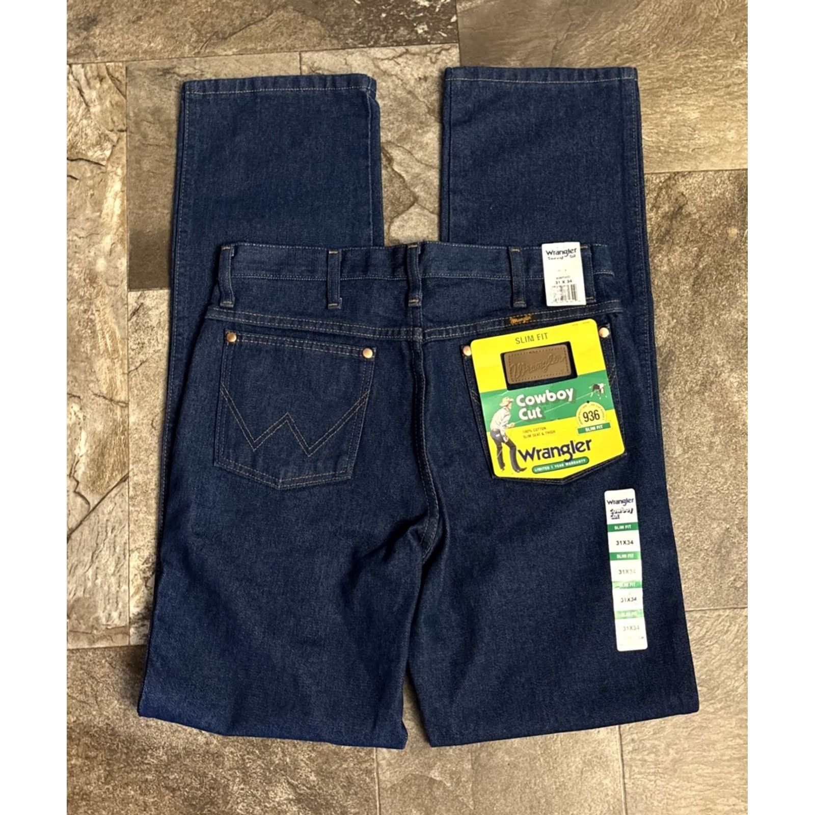 Wrangler VINTAGE Wrangler 31x34 Cowboy Cut Slim Fit Jeans Mens 100% Cotton Denim NWT Wrangler Cowboy Cut Blue 5-Pocket Rise 11.5" Belt Loops Nicaragua Size US 31 - 2 Thumbnail