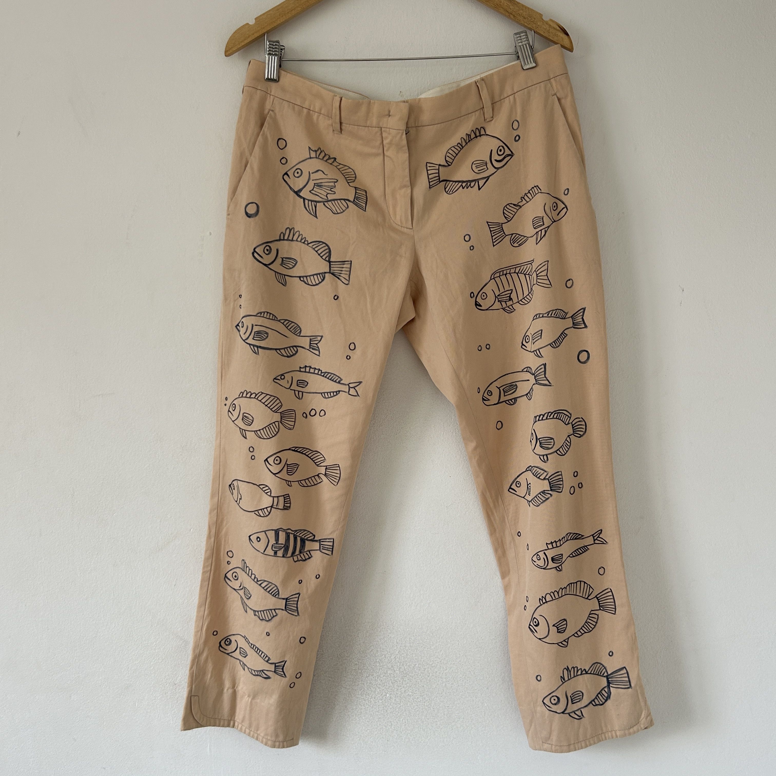 Miu Miu Custom Miu Miu painted fish pink cotton low rise pants Size 30" / US 8 / IT 44 - 7 Thumbnail