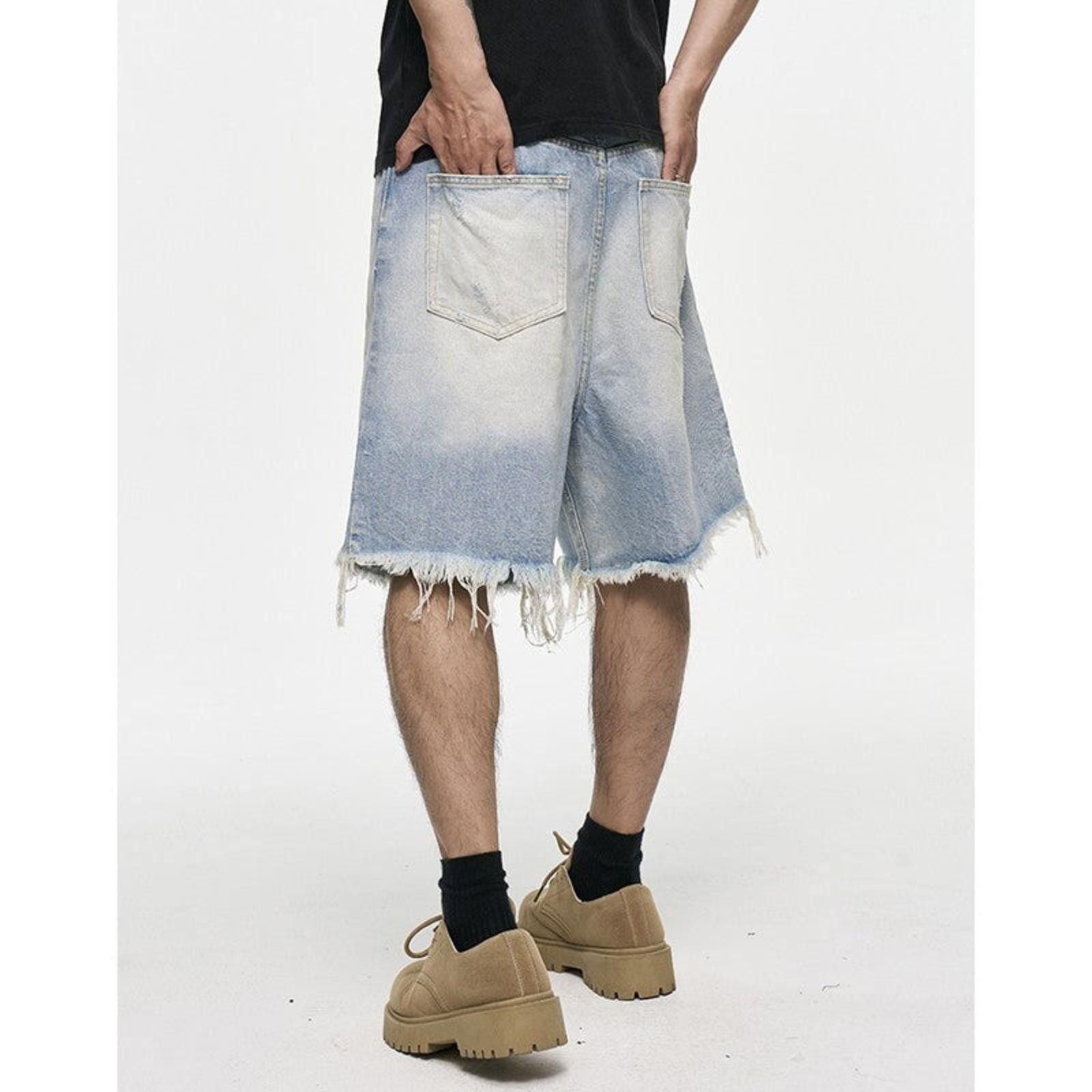 Other Blue Washed Denim Baggy Raw Hem Shorts, Acid Wash Shorts Size US 32 / EU 48 - 5 Thumbnail