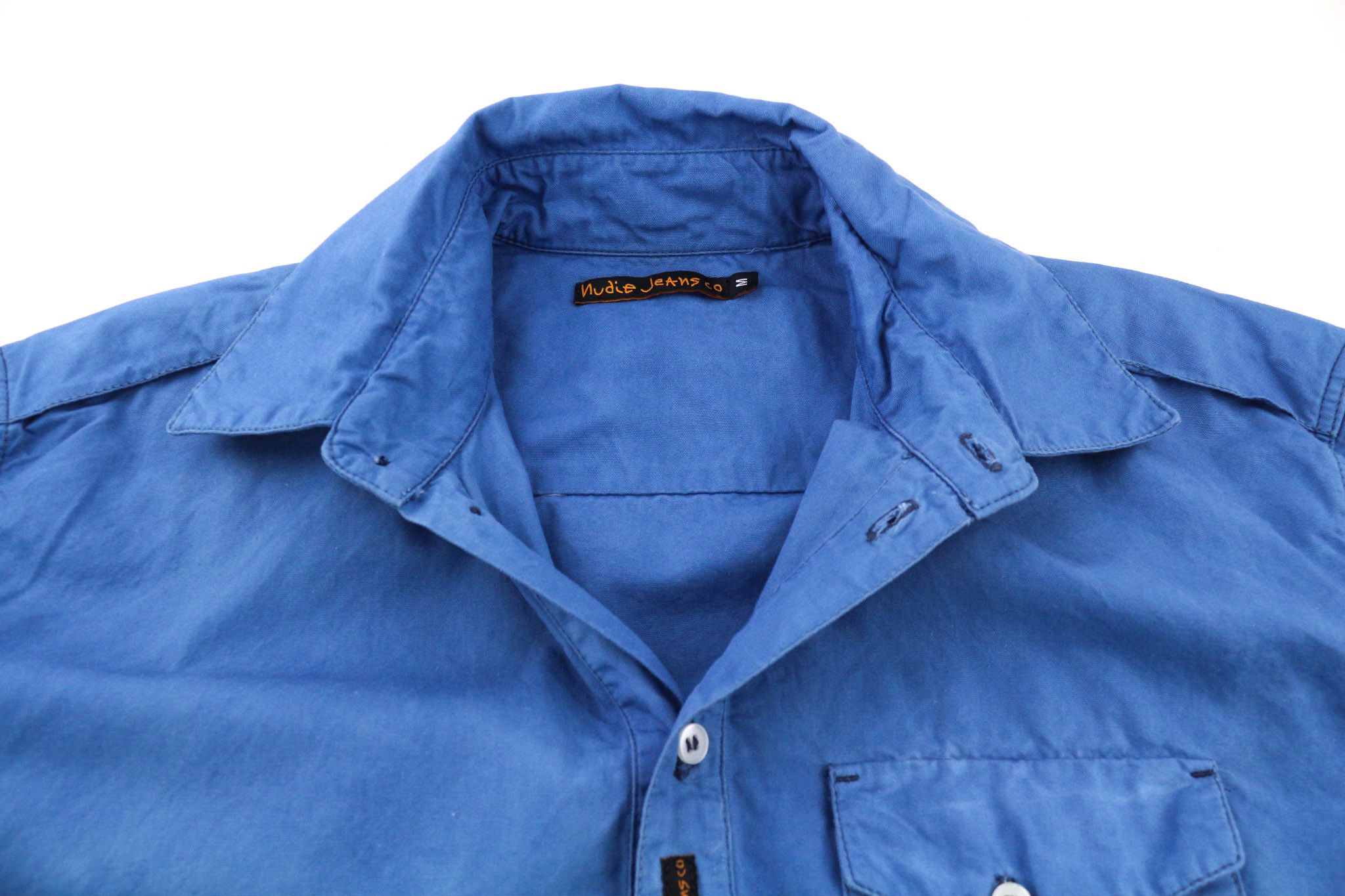 Nudie Jeans GUADO M 1/4 Button Neck Pocket Logo Blue Shirt 80734 Size US M / EU 48-50 / 2 - 4 Thumbnail