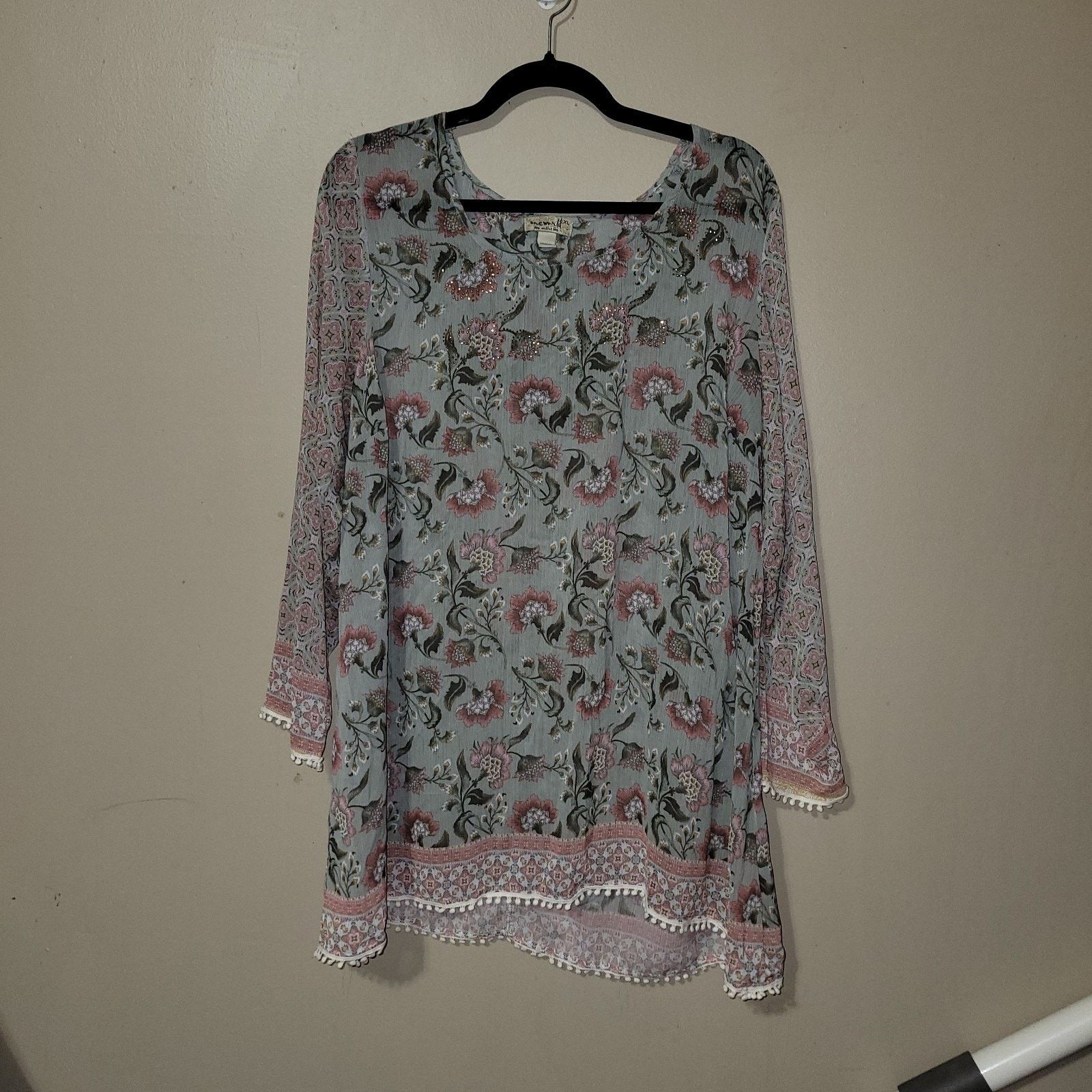 & Other Stories One World Top L Floral Sheer Sleeves Pom Pom Lightweight Size XL / US 12-14 / IT 48-50 - 1 Thumbnail
