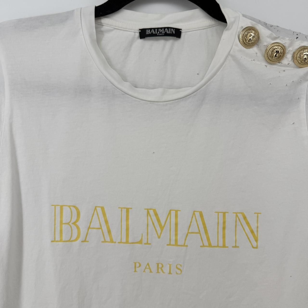 Balmain Authentic BALMAIN Paris Distressed Logo T-Shirt Size M / US 6-8 / IT 42-44 - 2 Thumbnail