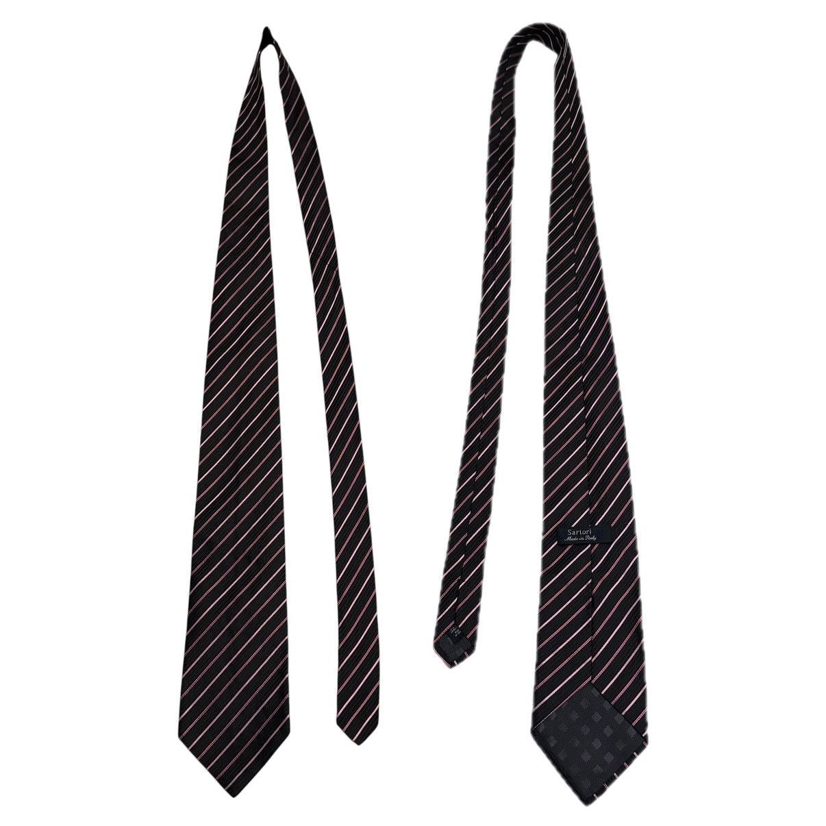 Other Sartori Silk Tie Necktie Diagonal Stripes Italy Black Red Size ONE SIZE - 5 Thumbnail