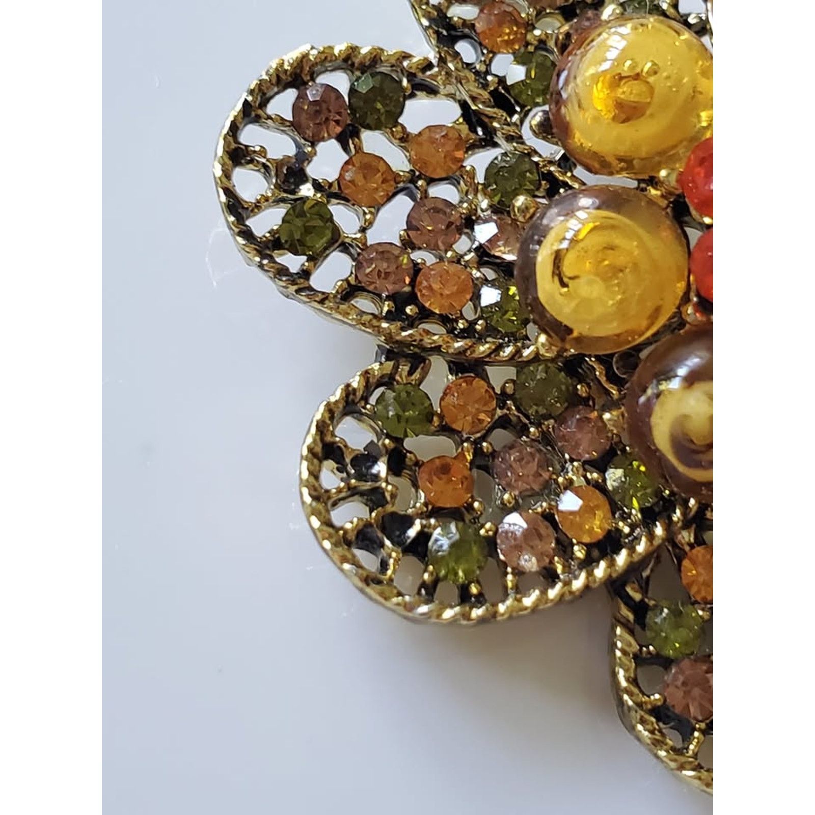 Other Vintage Orange and Yellow Bead Filigree Brooch & Earring Set Size ONE SIZE - 4 Thumbnail