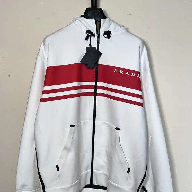 Prada Prada Men's White Cotton Jacket with Red Stripes Size US XXL / EU 58 / 5 - 1 Thumbnail