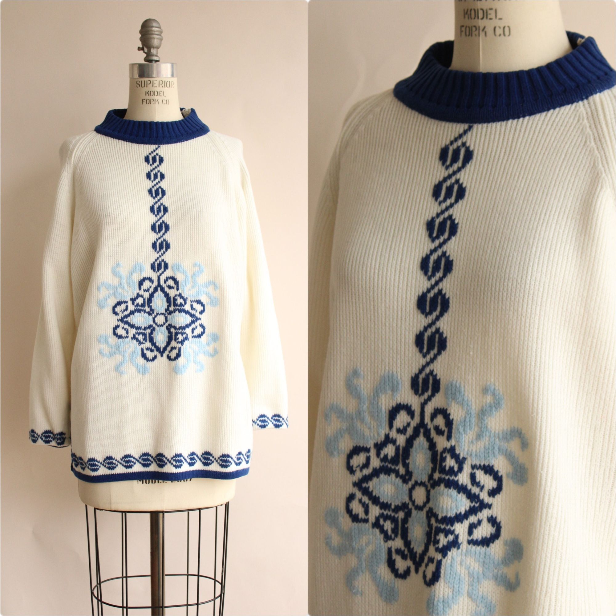 Vintage Vintage 1970s Sweater, The Campus Shop Nordic Style Blue and Size L / US 10 / IT 46 - 1 Thumbnail