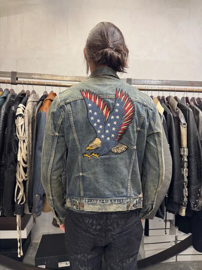 Designer × Polo Ralph Lauren × Vintage 2000s Ralph Lauren Blue USA Flag Eagle Denim Jacket Size US S / EU 44-46 / 1 - 3 Thumbnail