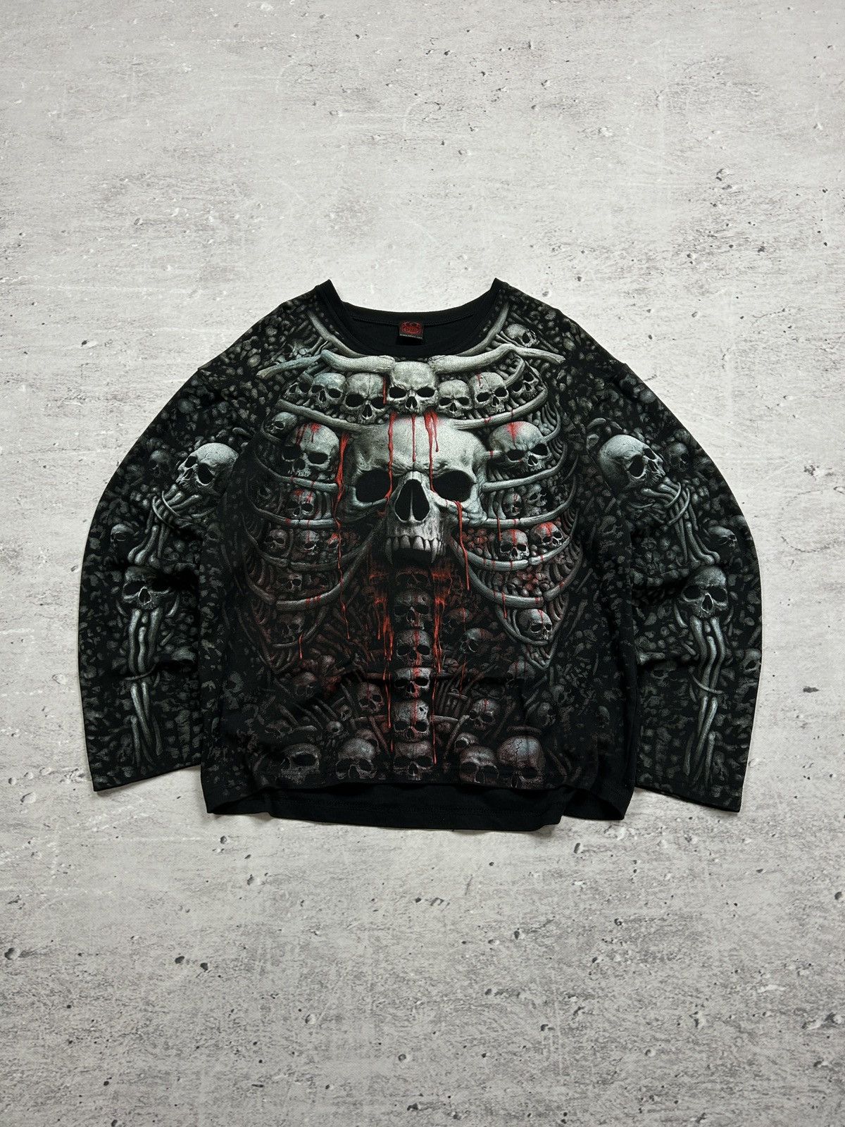 Pre-owned Avant Garde X If Six Was Nine Y2k Vintage Baggy Skull Skeleton Overprint Longsleeve 90's In Black