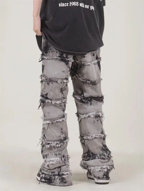 Jean Striped Tassel Frayed Straight Baggy Jeans Size US 32 / EU 48 - 3 Thumbnail