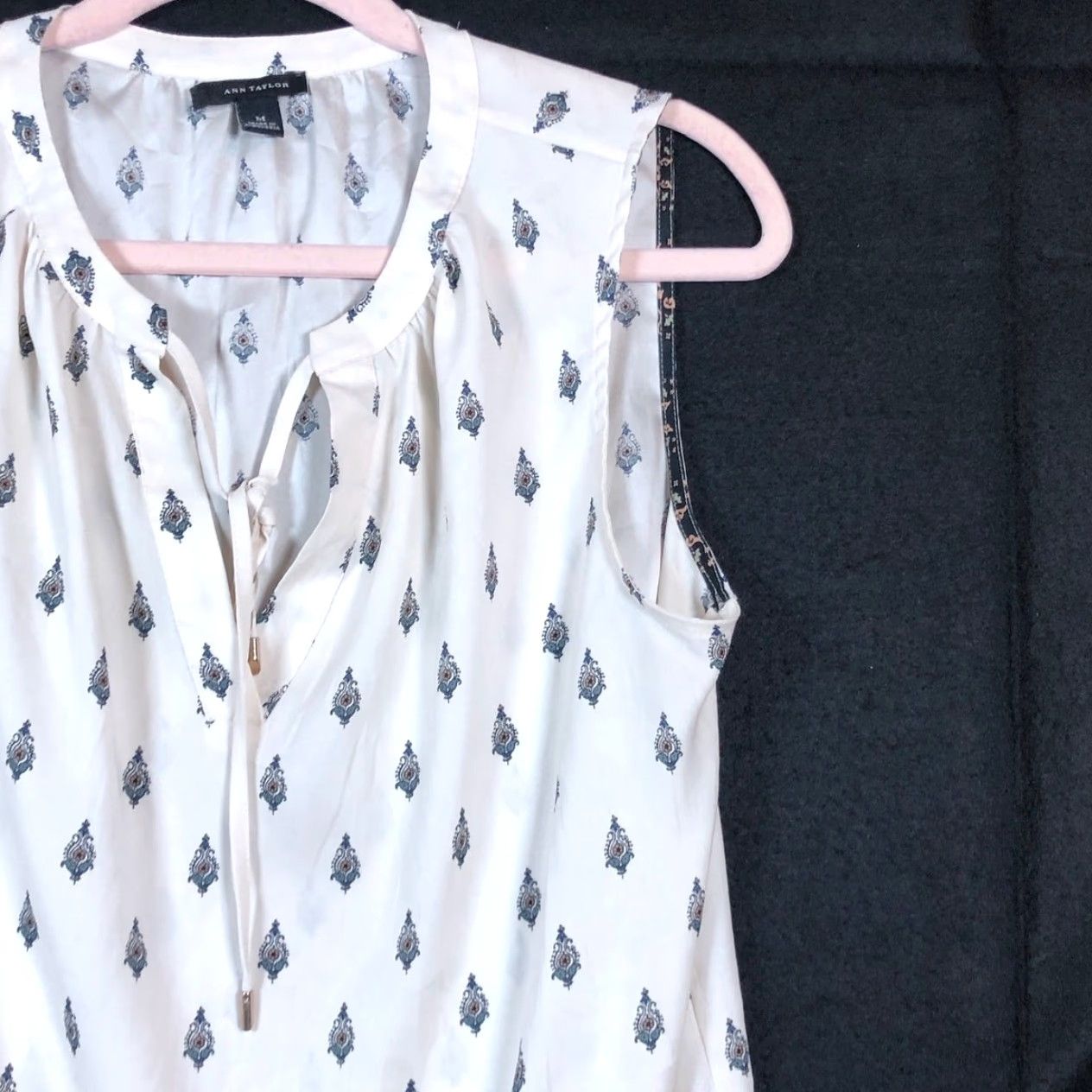 Ann Taylor VINTAGE Ann Taylor Womens Blouse White Multi Sleeveless Tank V Neck Front Tie Medium Size M / US 6-8 / IT 42-44 - 5 Thumbnail