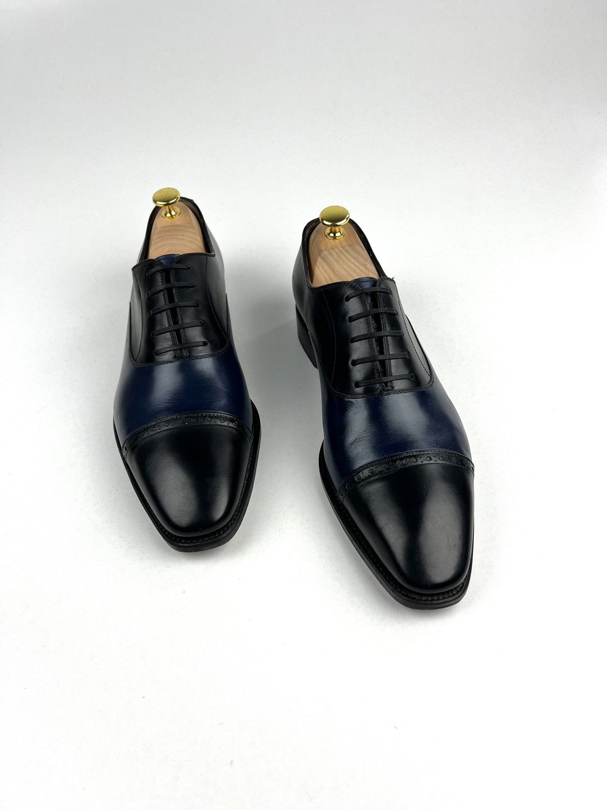 Salvatore Ferragamo SALVATORE FERRAGAMO Leather Oxfords Shoes Black/Blue Men’s Size US 10.5 / EU 43-44 - 3 Thumbnail