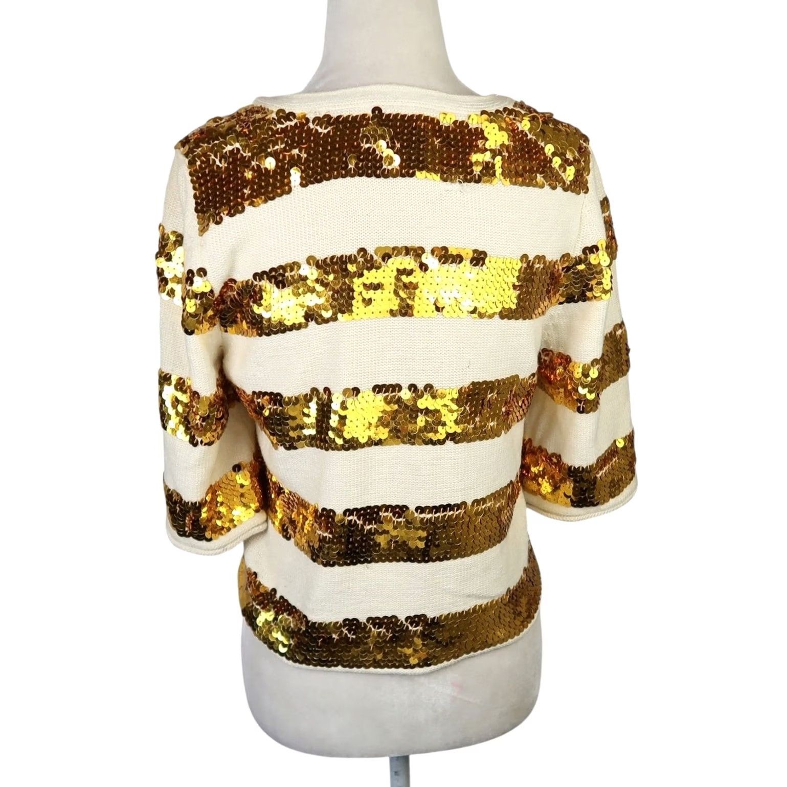 Forever 21 VINTAGE Forever 21 Cardigan Sweater Cotton 100% Knit Cream Sequin Striped 3/4 Sleeve M Womens Bohemian Size M / US 6-8 / IT 42-44 - 4 Thumbnail