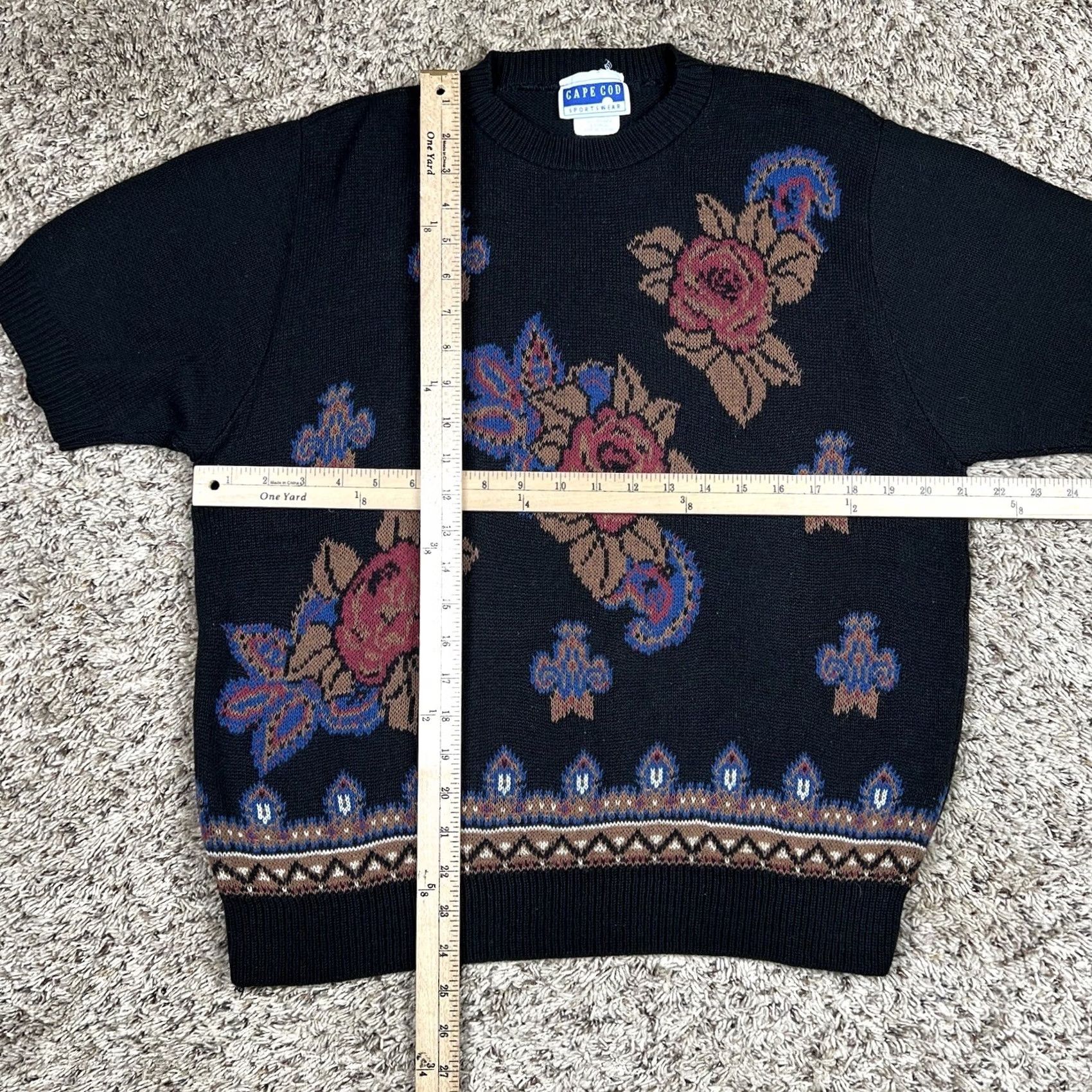 Vintage VINTAGE Cape Cod Stylish Floral Black Knit Sweater Womens L Sweater Crew Neck Short Sleeve 90s USA Floral Cap e Cod Womens Large Size L / US 10 / IT 46 - 6 Thumbnail