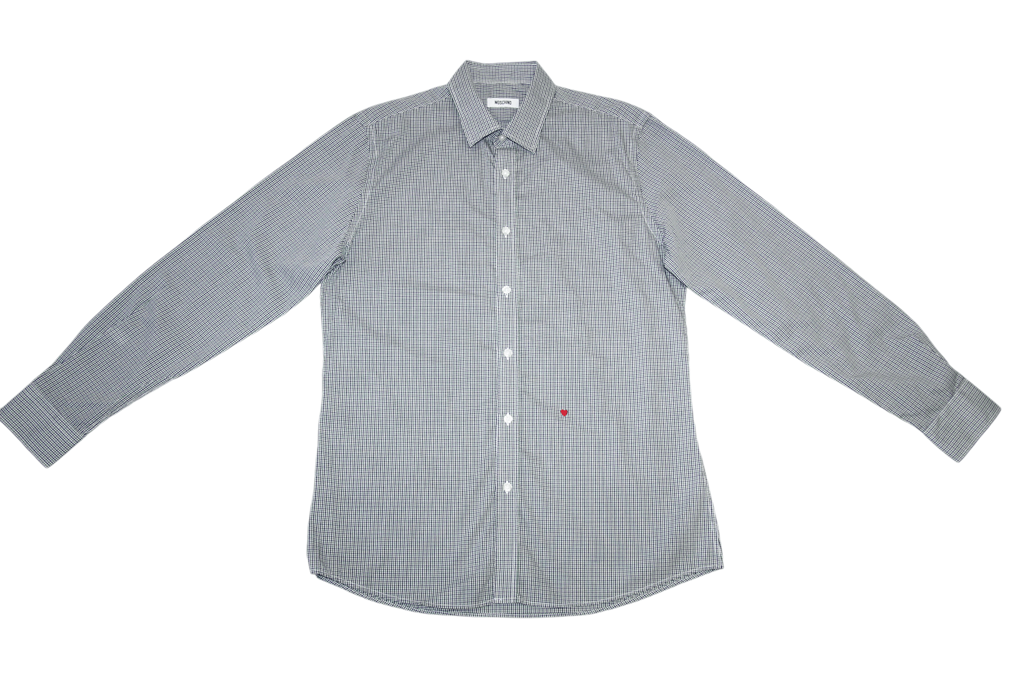 Moschino Moschino Slim Fit Heart Logo Checkered Egyptian Cotton Shirt Size US L / EU 52-54 / 3 - 4 Thumbnail