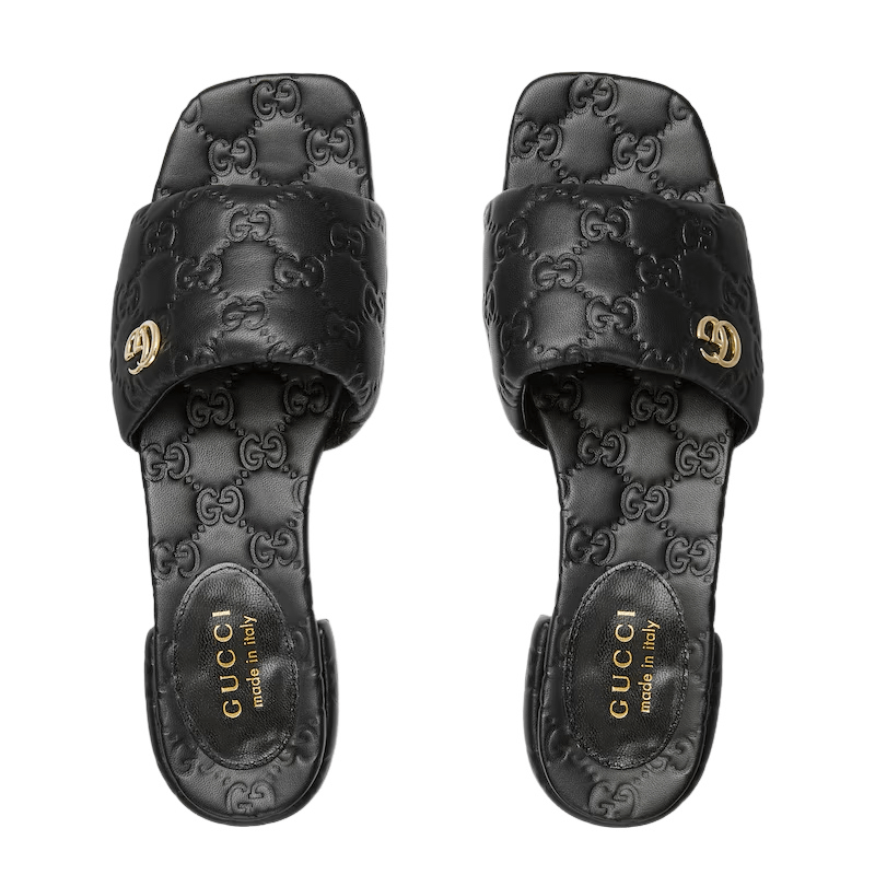 Gucci GUCCI Double G Black Leather Slide Sandals New Authentic Size US 5 / IT 35 - 4 Thumbnail