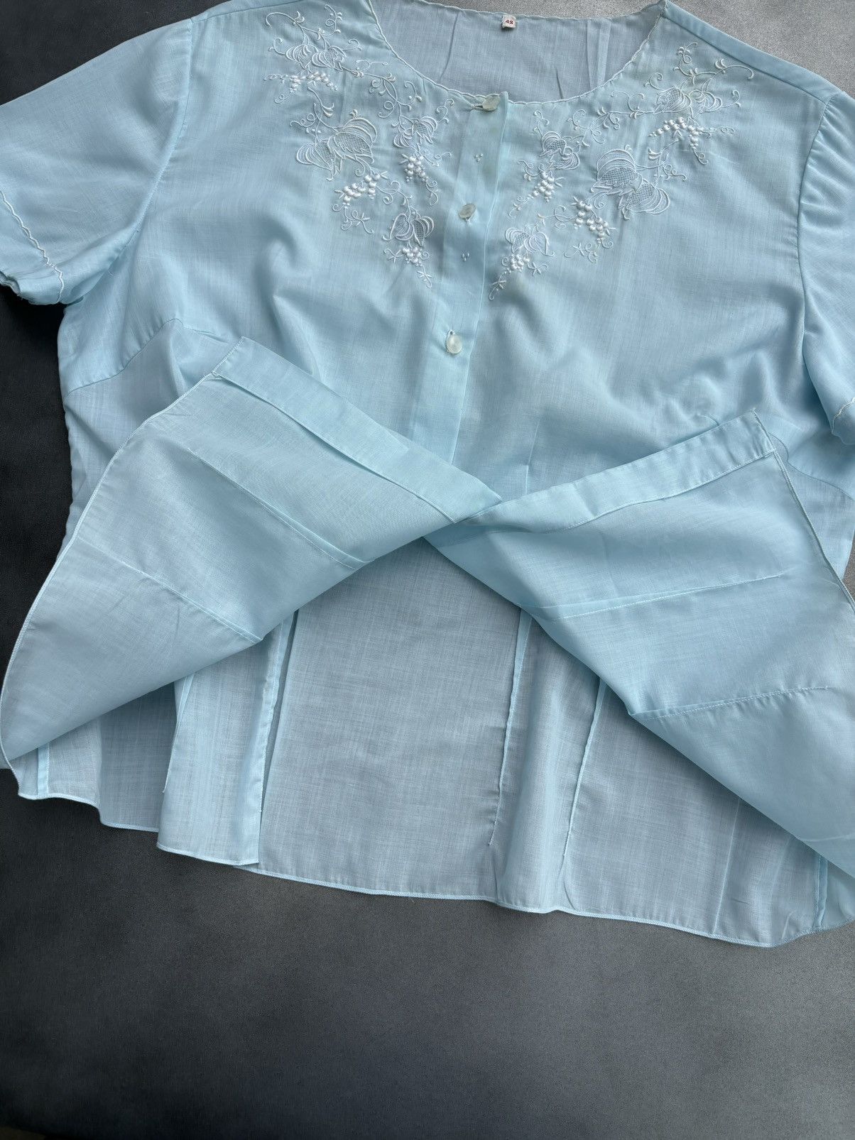 Vintage Vintage Sheer Shortsleeve Embroidered Seethrough 70s 60s 50s Size M / US 6-8 / IT 42-44 - 3 Thumbnail