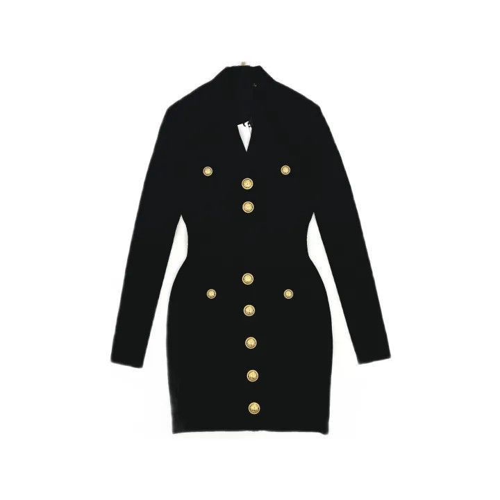 Balmain Balmain Black Long Sleeve Button Dress -2507 Size S / US 4 / IT 40 - 2 Thumbnail