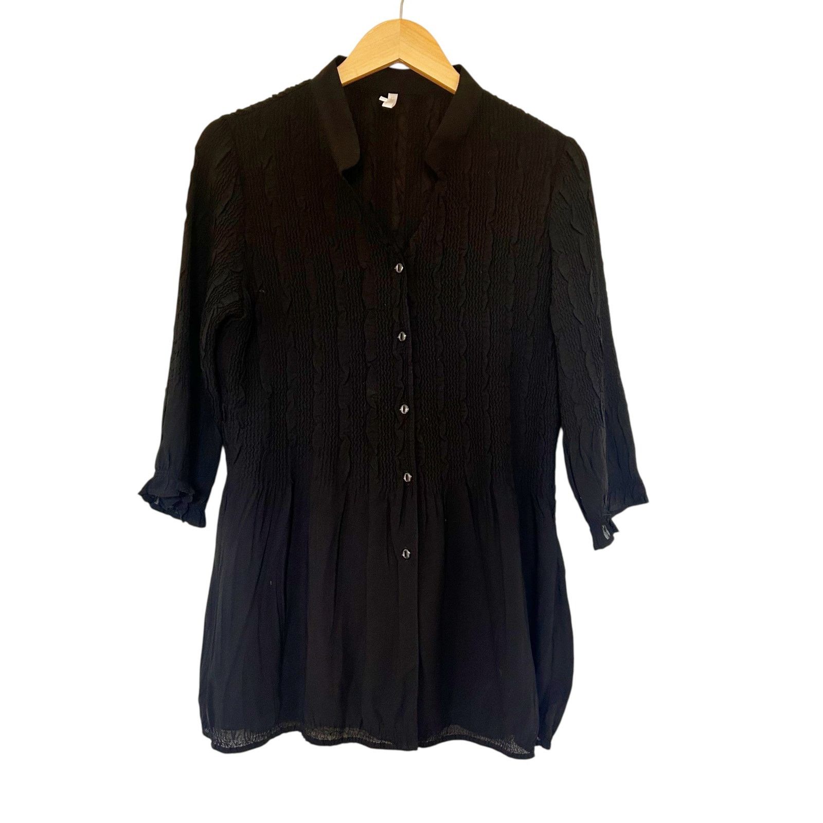 Other Lindi Black Button Front Blouse Tunic Sz L Size L / US 10 / IT 46 - 1 Thumbnail