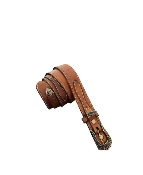 image of Cowboy Equipment x Leather Vintage Cowboy Style Leather Buckle Belt, Men's