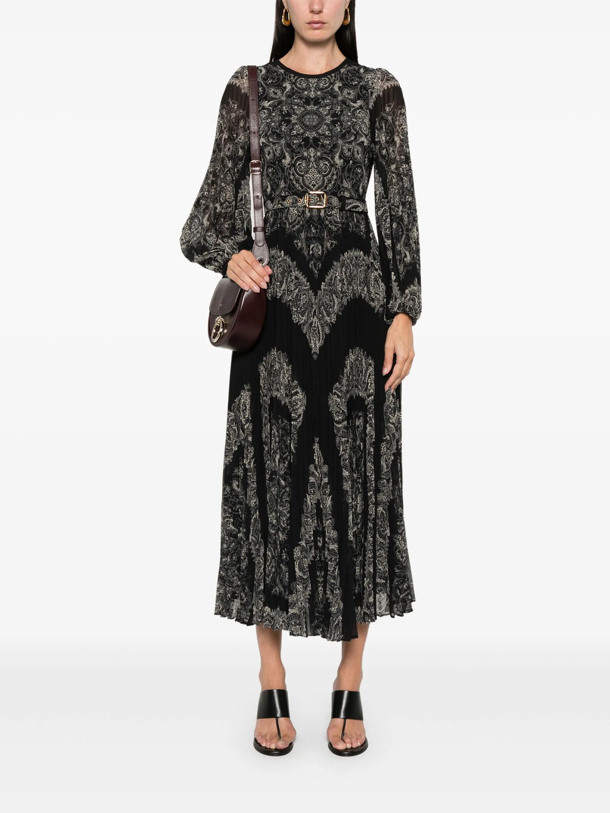Zimmermann oc11z0825 Sunray Midi Dress in Black/White Size L / US 10 / IT 46 - 2 Thumbnail