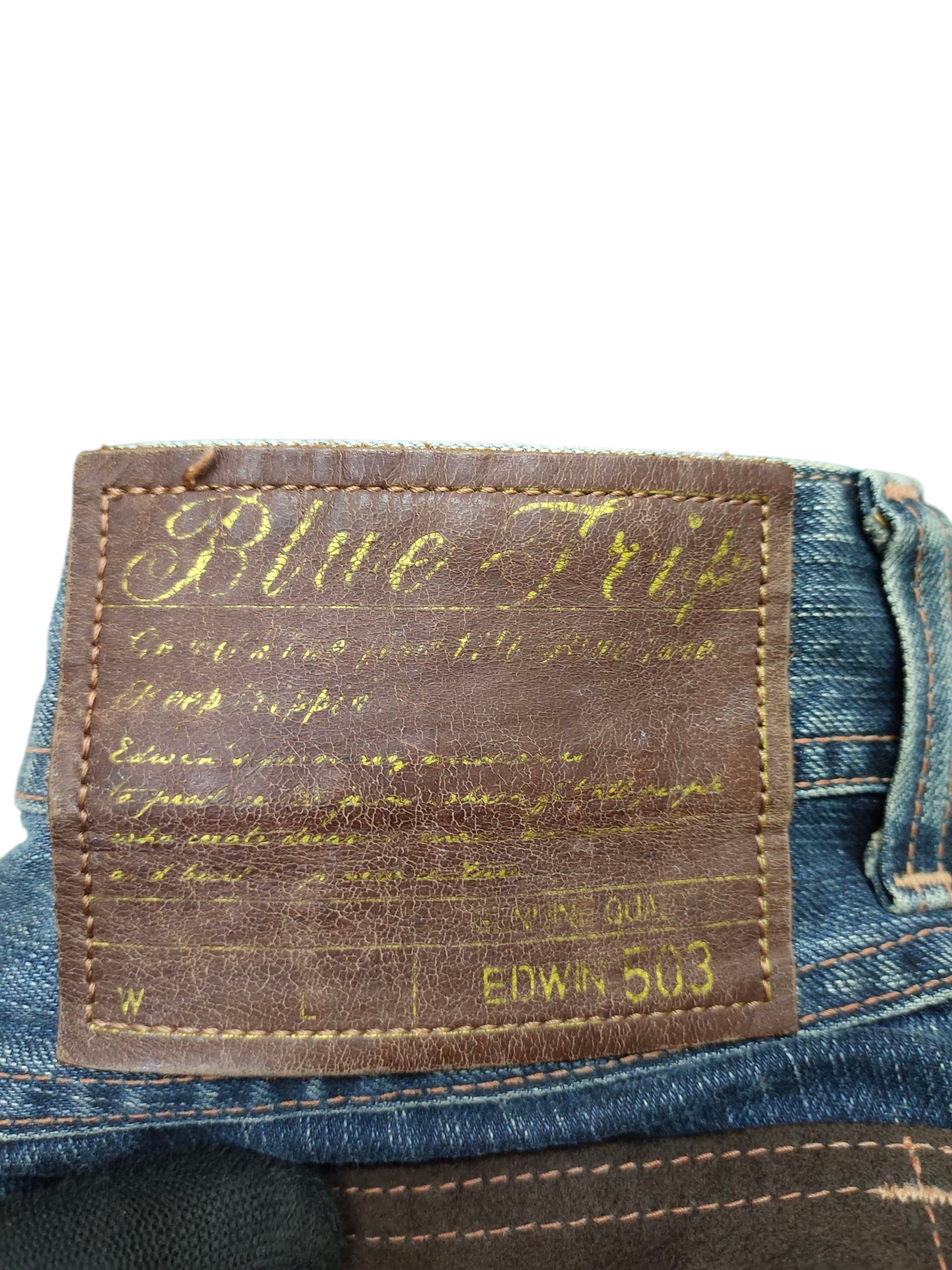 Tornado Mart Flare Jeans Edwin Blue Trip Leather Trim Clawmark Bootcut Size US 29 - 11 Thumbnail