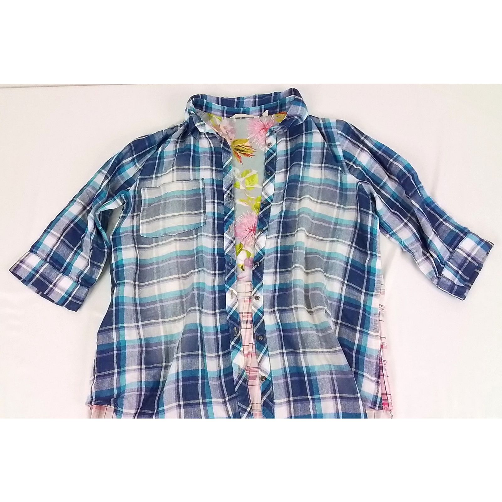 Soft Surroundings Soft Surroundings Women's M Plaid Floral Button Up Blouse Size M / US 6-8 / IT 42-44 - 6 Thumbnail
