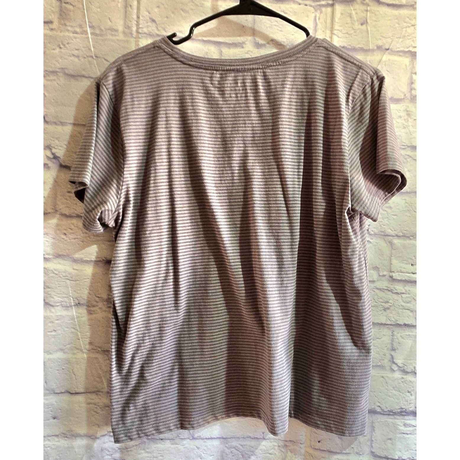 Other Eddie Bauer Gray Striped V-Neck Short Sleeve Women Top Large Size L / US 10 / IT 46 - 3 Thumbnail