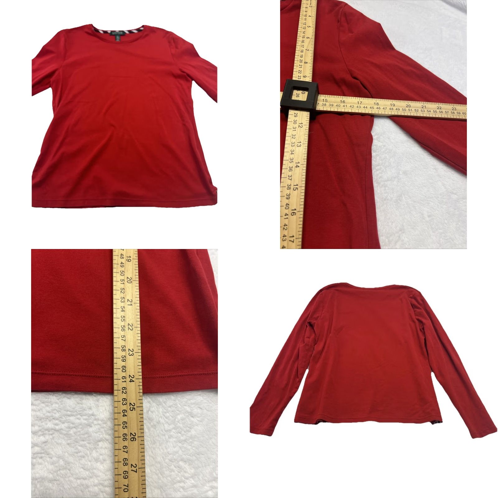 Ralph Lauren Lauren Ralph Lauren Womens XL Red Long Sleeve Crewneck Cotton Knit Top Logo Shirt Size XL / US 12-14 / IT 48-50 - 8 Thumbnail