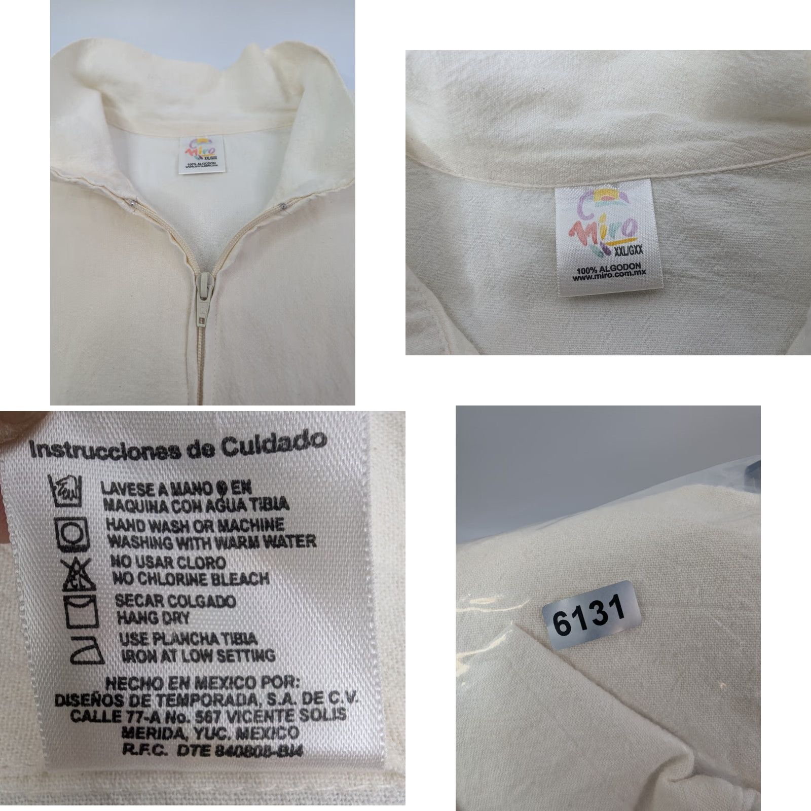 Iro Miro Zip Up Cancun Jacket 2XL Ivory Cotton Beach Resort Mexico Unisex Adults Lightweight Pockets Short Sleeve Zip Jacket, Casual, Basic, Beach Theme Size XXL / US 16-18 / IT 52-54 - 8 Thumbnail