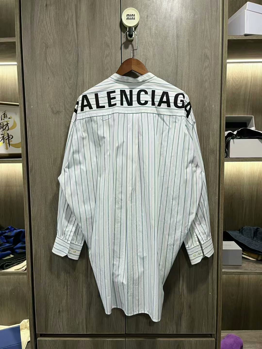 balenciaga white striped logo long sleeve shirt