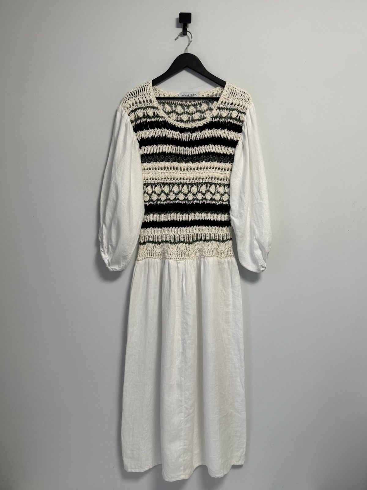 Other NINALEUCA Crochet Boho Dress–White Linen Maxi with Knit Top Size M / US 6-8 / IT 42-44 - 5 Thumbnail
