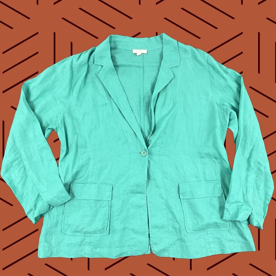Eileen Fisher Eileen Fisher Blazer Shirt Womens XL Green 100% Linen 1-Button Notched Preppy Size XL / US 12-14 / IT 48-50 - 1 Thumbnail